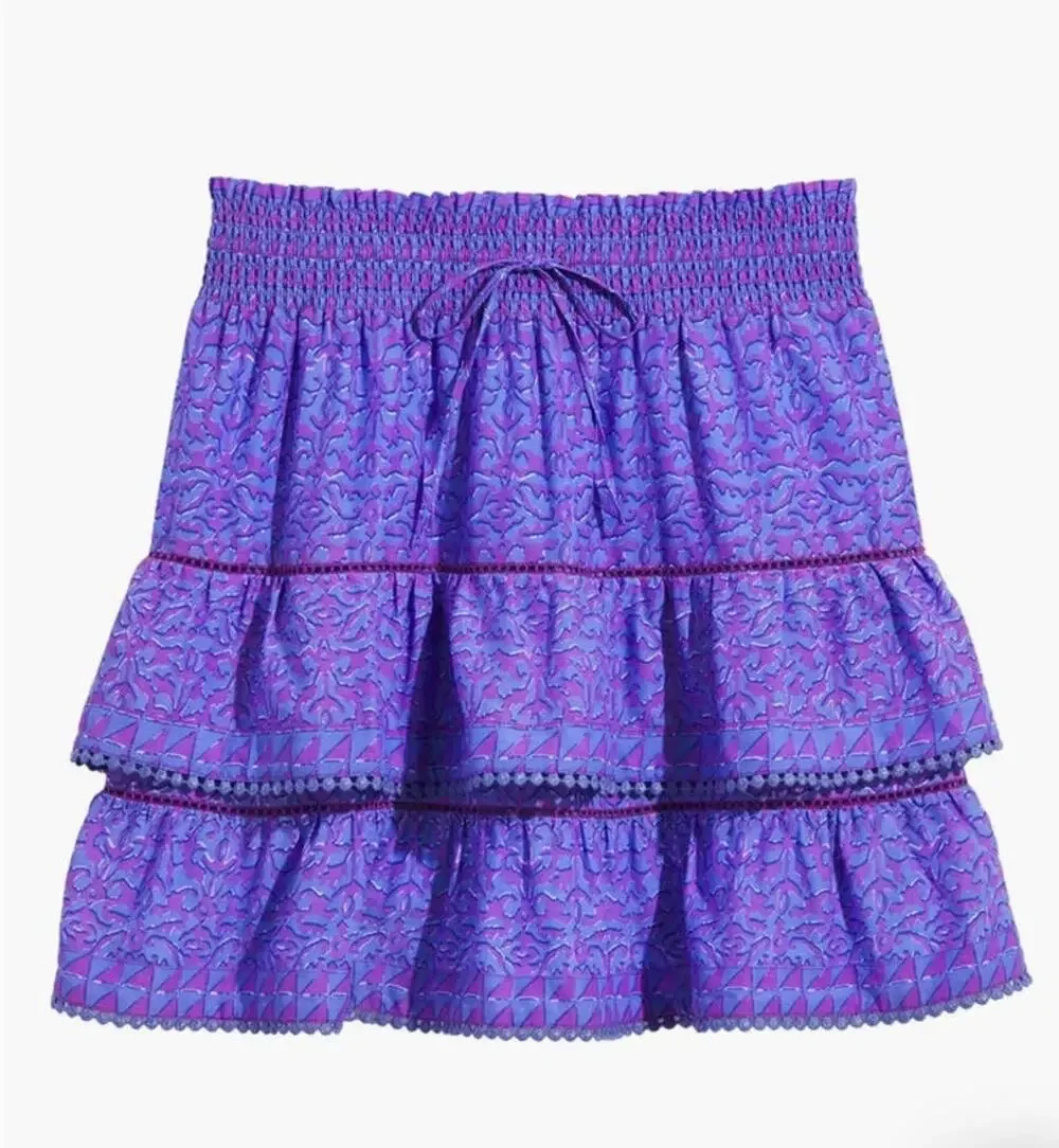 Vineyard Vines Anegada Block Print Tiered Smocked Waist Skirt - M